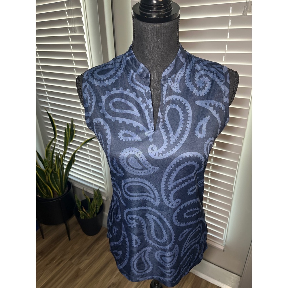 Nike Dri-FIT Blue Paisley Sleeveless Top Small Golf Tennis Activewear - Picture 4 of 9